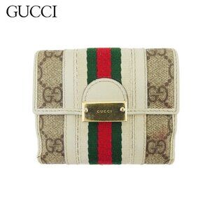 GUCCI W hook wallet GG plus ivory beige Authentic Used t22007